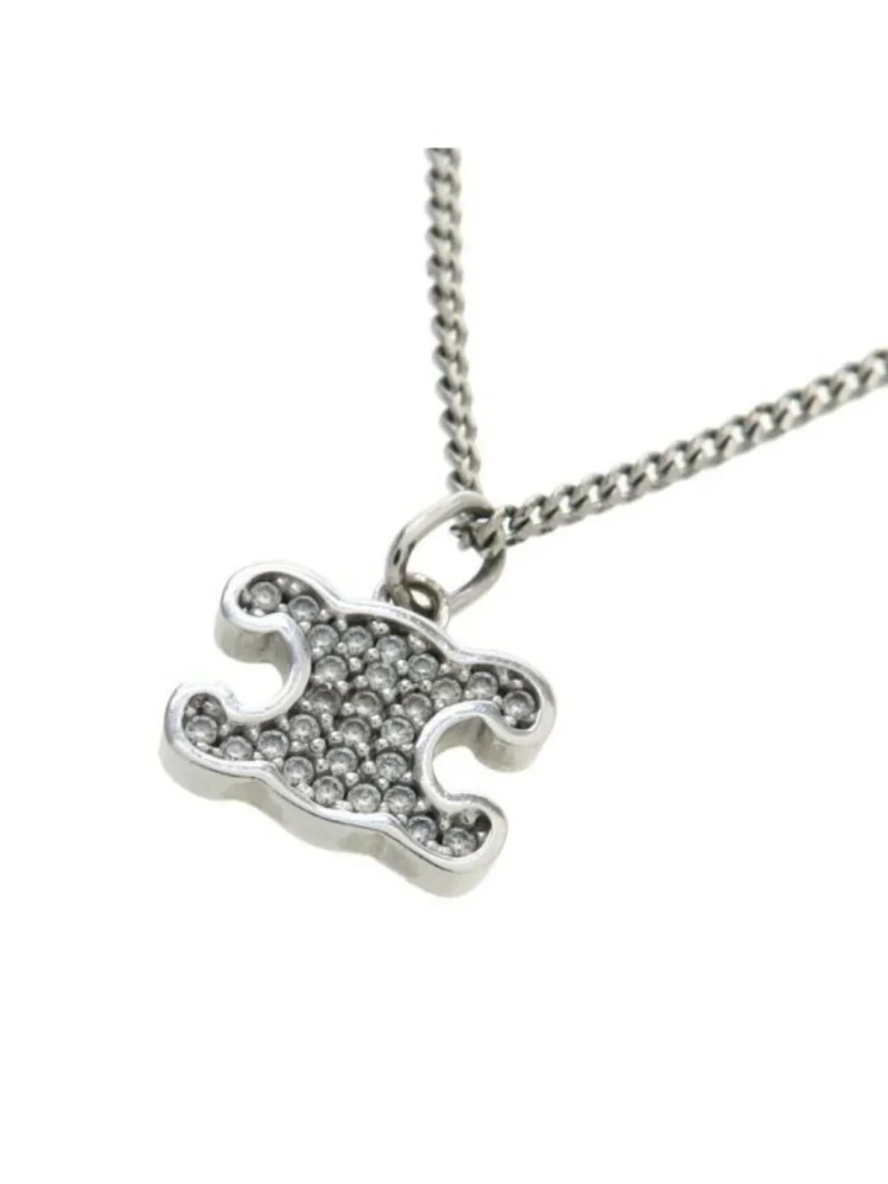 Celine Triomphe Rhinestone Necklace Rhodium Finish